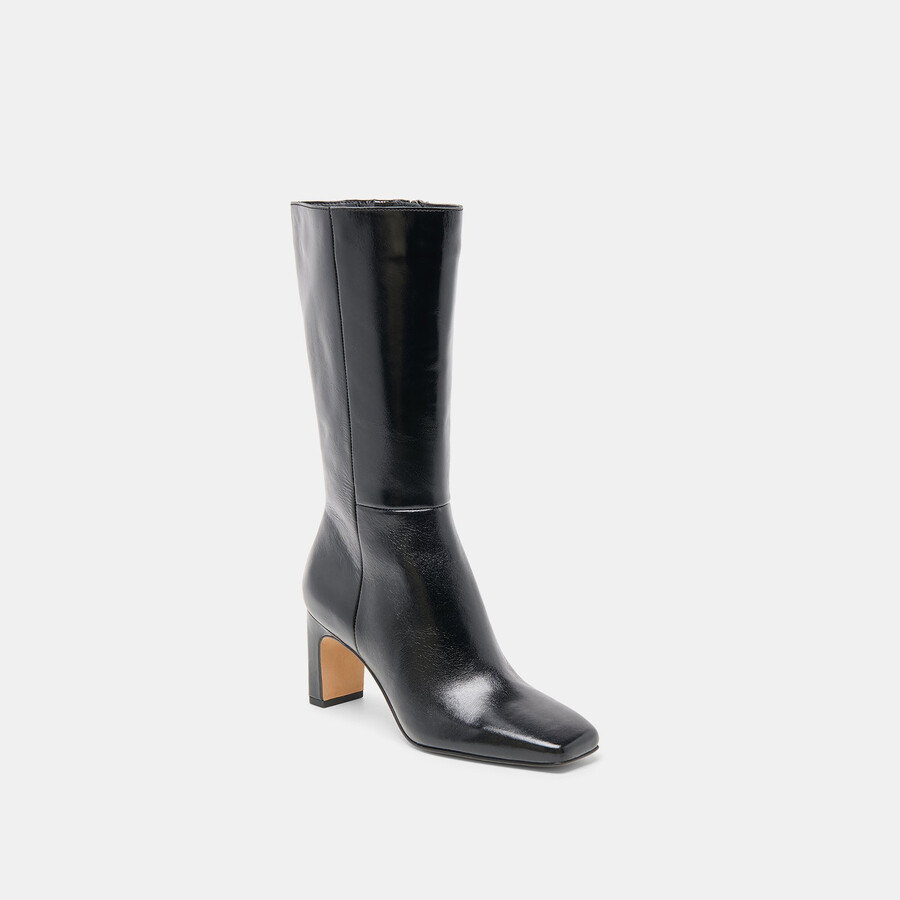 riggs stiefel mit weitem schaft schwarzes leder