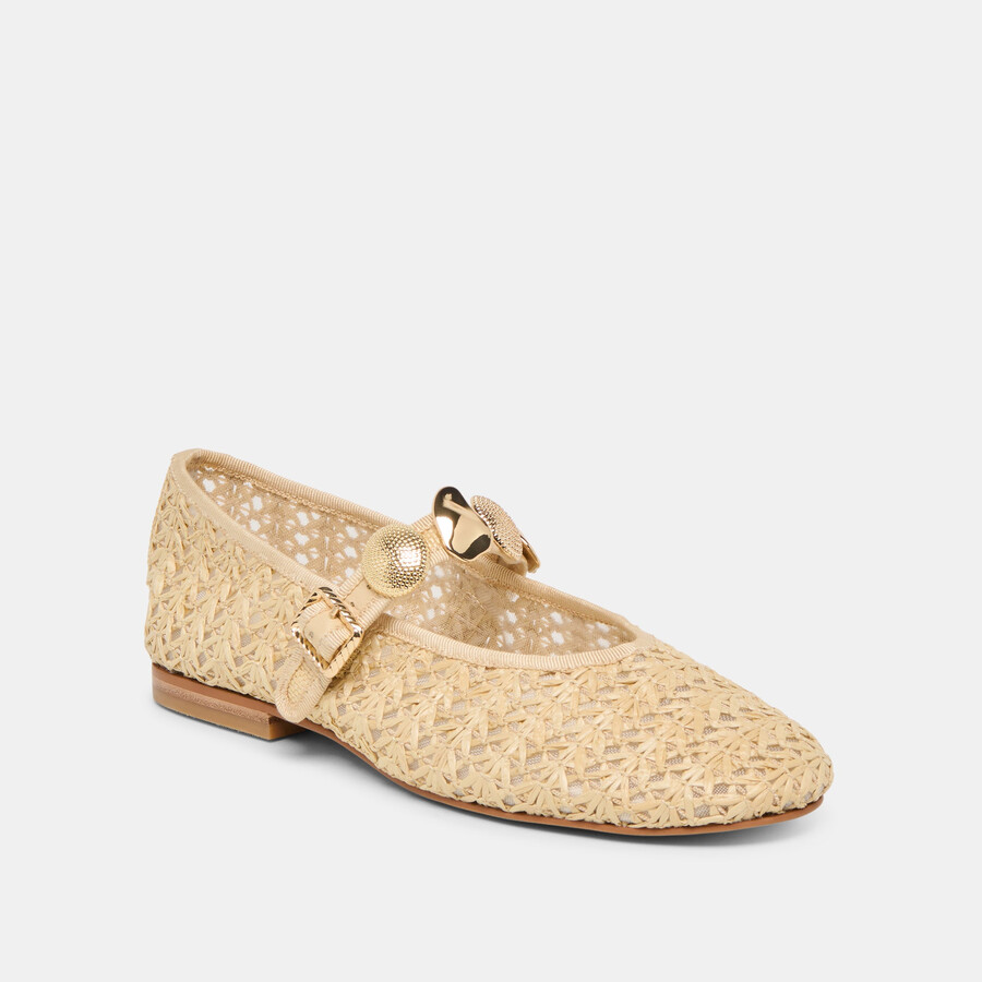 relan ballerinas aus natürlichem kreuzgemustertem raffia