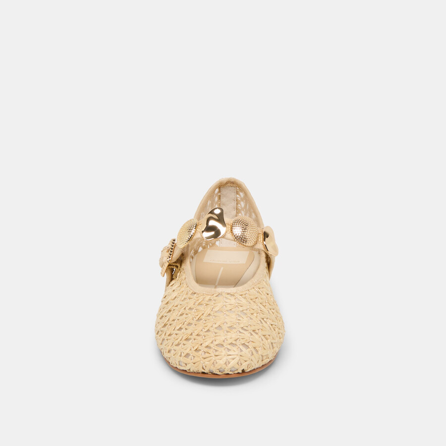 relan ballerinas aus natürlichem kreuzgemustertem raffia