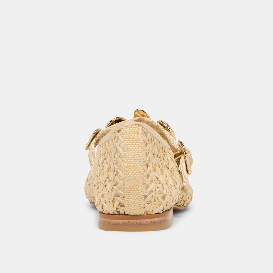 relan ballerinas aus natürlichem kreuzgemustertem raffia