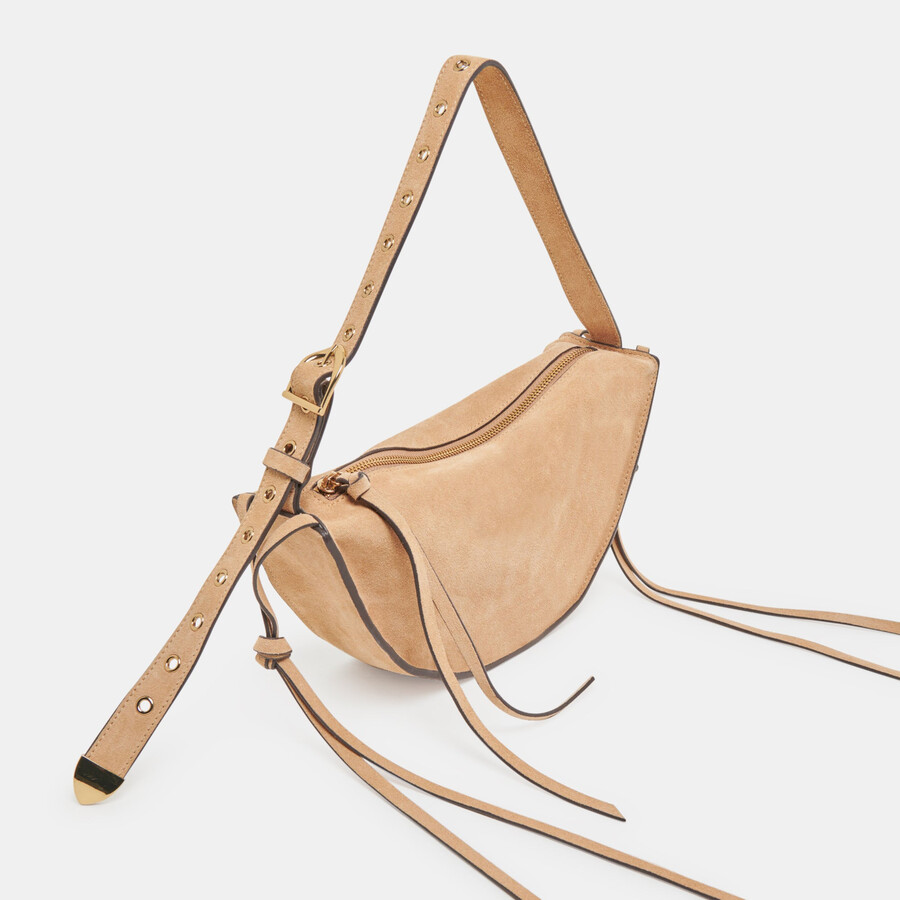 verona schultertasche aus beigefarbenem wildleder
