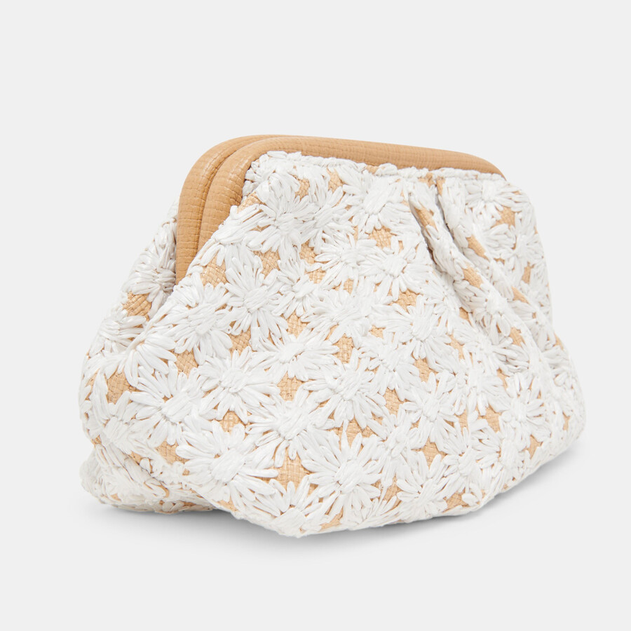 fiore clutch bestickt aus natürlichem raffia
