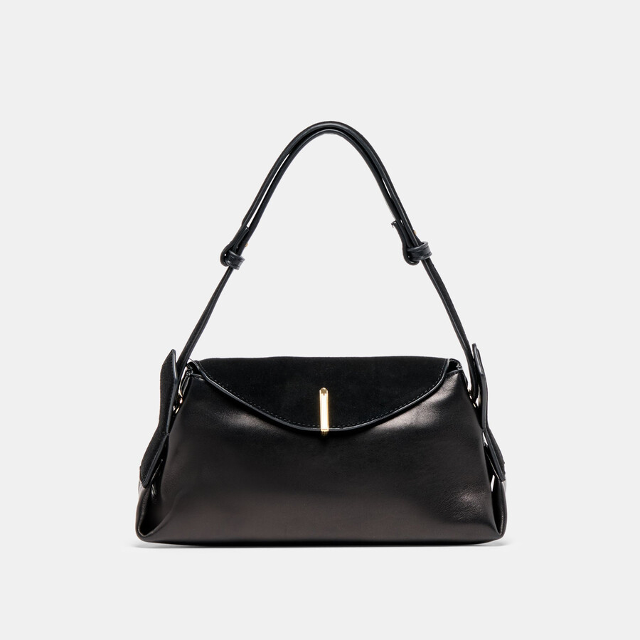 devyn schultertasche aus schwarzem leder