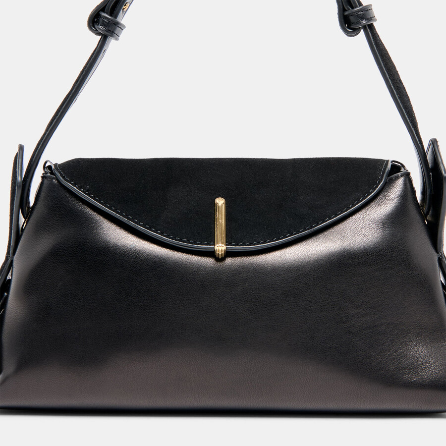 devyn schultertasche aus schwarzem leder