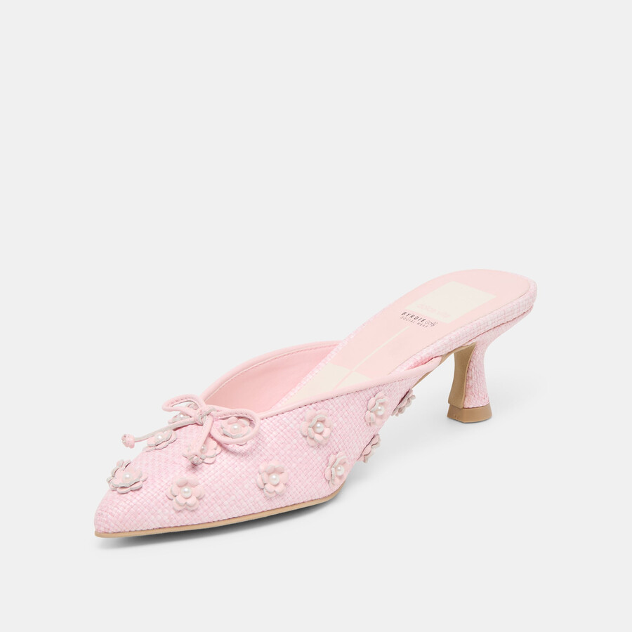 camilo x byrdie golf wide heels pink raffia